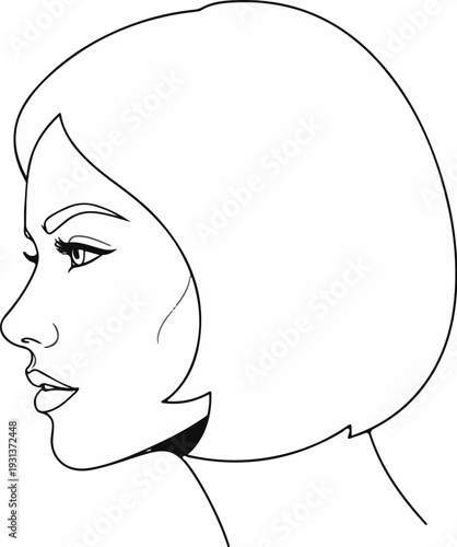 Elegant profile drawing of a woman's head, featuring soft lines and a bob haircut