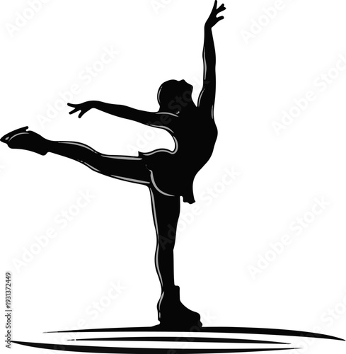 Elegant silhouette of a figure skater performing an arabesque on ice