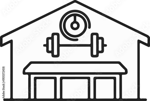 Gym interior with bench press and weightlifting equipment