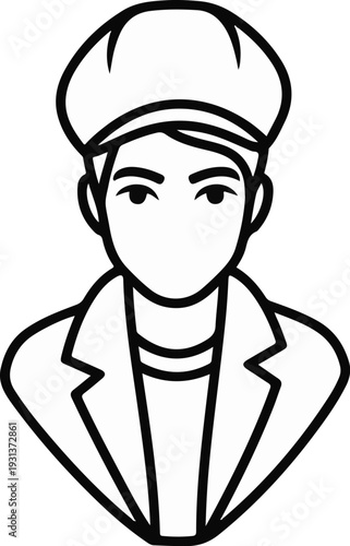 Stylized illustration of a person wearing a cap and jacket