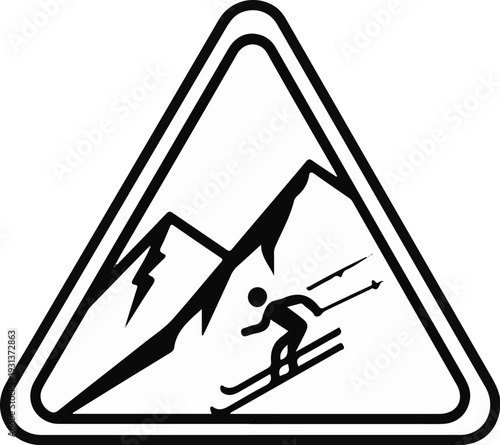 Stylized mountain landscape with a skier descending a slope