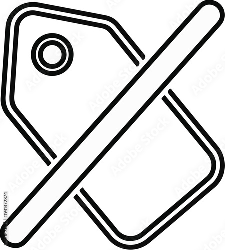 Stylized price tag icon with a diagonal line through it