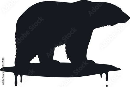 Polar Bear on Melting Ice Silhouette Climate Change Global Warming