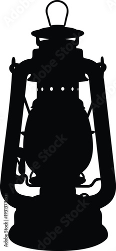 Old-fashioned kerosene lantern silhouette, vintage lighting vector illustration