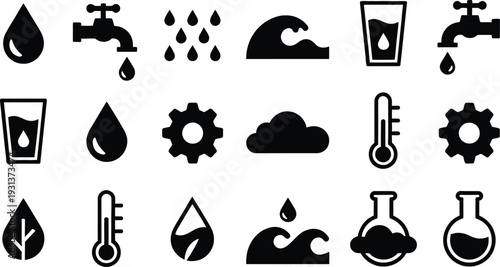 Set of 20 water and temperature icons vector