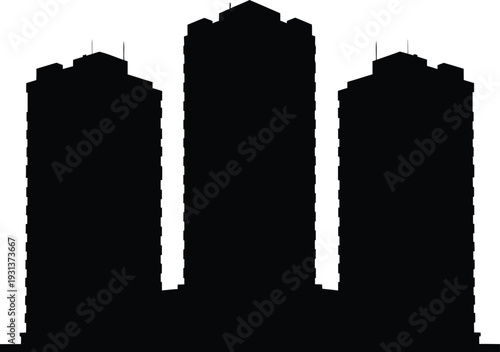 Vector illustration of three high rise city buildings silhouette for real estate development design