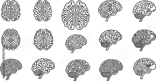 Set of 15 brain icons vector