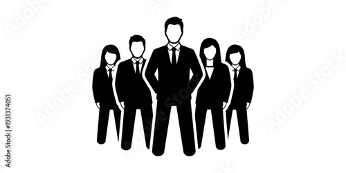 Silhouette of five suited businessmen standing together