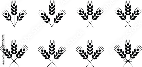 Wheat ears agricultural logo set grain spikelet emblem farming harvest symbol vector illustration isolated on white background