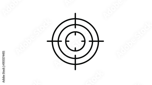 Simple black and white crosshair or target icon representing goals, focus, precision, accuracy, and strategic objective planning.