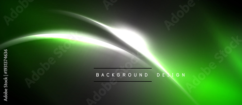 Bright neon lines form abstract wave. Dark background enhances vibrant green glow. Modern design element for digital projects.