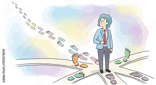 Man Standing at Crossroads with Money.