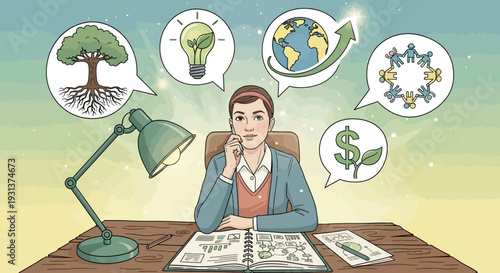 Woman Thinking About Business and Environment.