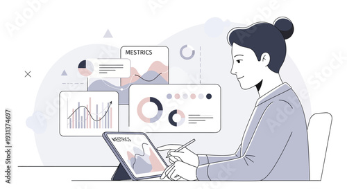 Woman Analyzing Data on Digital Tablet.