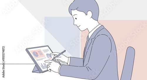 Man Using Digital Tablet and Stylus.