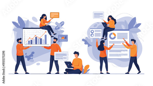 Creative team manages data visualization and document editing tasks using large screens to enhance business workflow and productivity results.