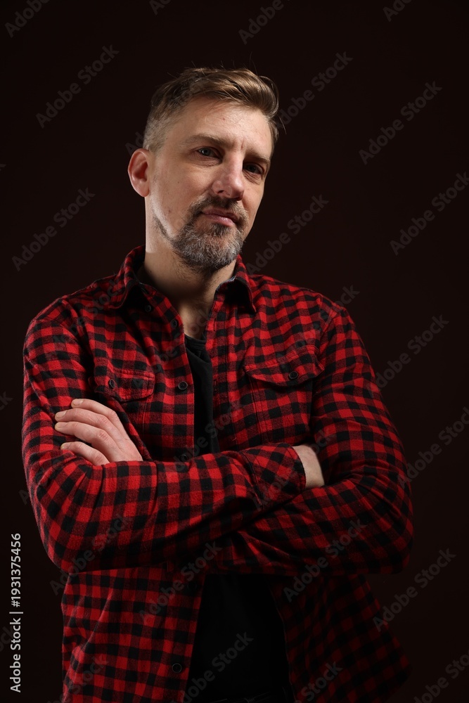 Fototapeta premium Brutal man with beard on dark background