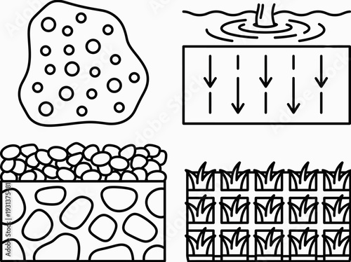Illustration of Water Filtration Process Showing Layers and Water Flow Diagram