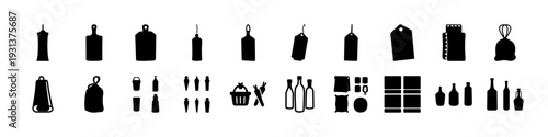 Cosmetics and Beauty Product Silhouette Icon Set - Black silhouette icon collection featuring cosmetic bottles, makeup containers, spray cans, and beauty product packaging isolated on white background