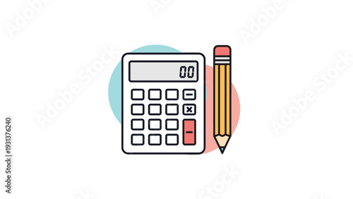 Accounting and finance concept illustration showing a calculator and a sharpened pencil for budgeting and mathematics.