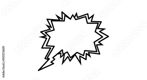 Black comic book style speech bubble with jagged edges on white background for dialogue and quotes