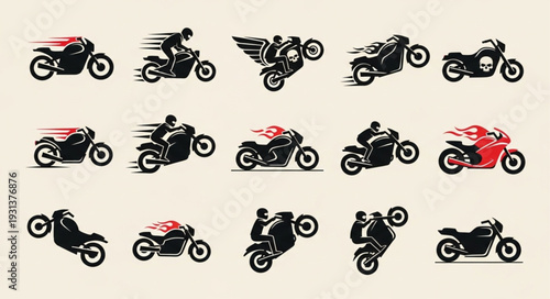 Collection of Motorcycle Silhouettes and Icons.