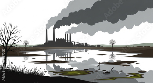 Industrial Factory Polluting Environment Landscape.
