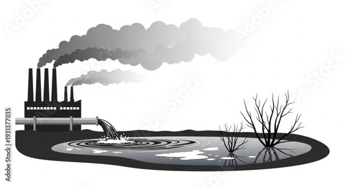 Industrial Factory Polluting Environment with Smoke.