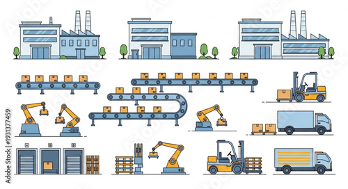 Industrial Factory Production Line Icons.