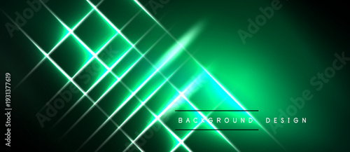 Abstract green lines create dynamic grid pattern. Dark background enhances bright neon glow, modern design element.