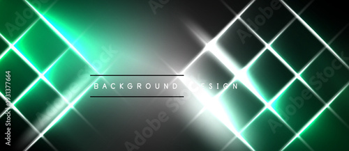 Abstract neon grid. Bright green, white lines create dynamic pattern over dark background. Modern design element.