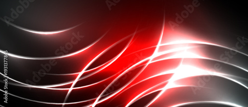 Abstract red, white lines create dynamic energy. Dark background emphasizes bright curves, glowing effect. Modern design element.