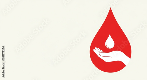 Simple and impactful graphic of a blood drop and a hand, promoting the essential gift of blood donation for life-saving medical care and community health