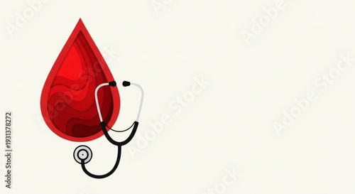 World Hemophilia Day Blood drop with stethoscope symbolizing health, medical care, and life preservation