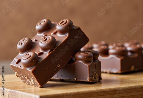 Delicious Sculpted Chocolate Blocks Resembling Building Bricks with Smooth Textures and Detailed Patterns for Unique Sweet Indulgence