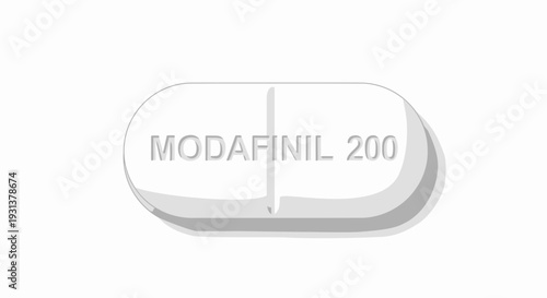 Modafinil 200mg white pill or capsule tablet isolated on white.