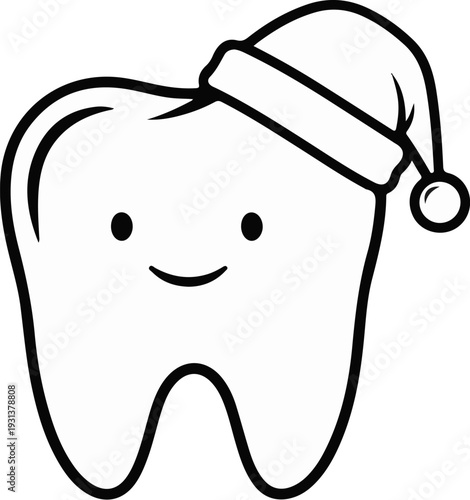Cartoon tooth with happy face wearing a Santa hat