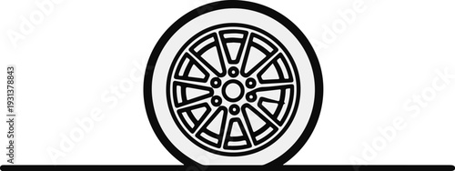 Detailed illustration of a car wheel with five spokes on a black surface