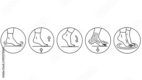 Foot and ankle exercise steps for physiotherapy illustration.
