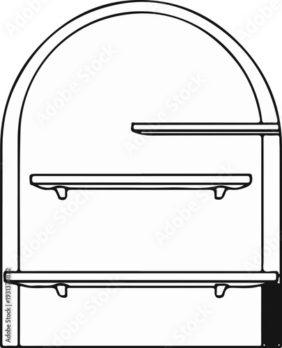 Interior architectural structure with three tiered shelving