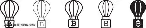Bitcoin airdrop icon set in thin line style. Crypto reward, token giveaway vector collection.
