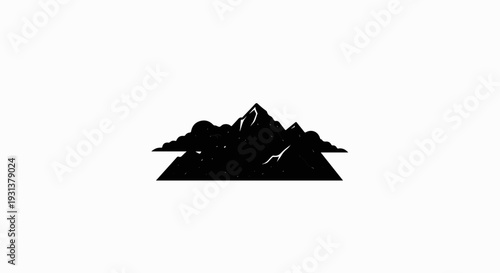 Silhouette of rugged mountains and clouds against a white background