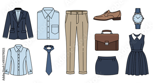 Business and formal wear clothing collection illustration.