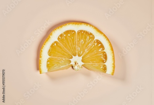 Vibrant Close-Up of a Freshly Sliced Orange Half on Soft Beige Background Highlighting Citrus Juiciness and Vibrant Color