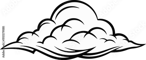 Stylized black and white drawing of a fluffy cloud with dynamic lines