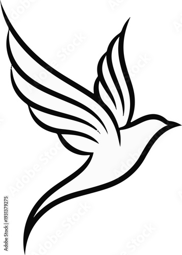 Stylized line art of a bird in flight, wings spread