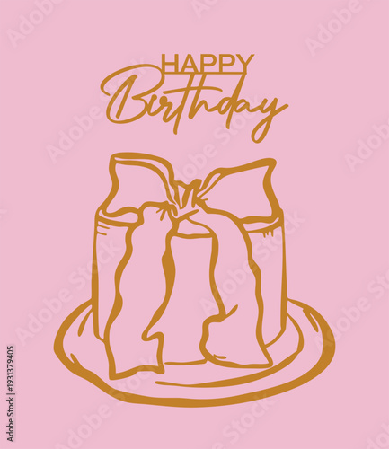 Happy Birthday Gift Box Outline Illustration