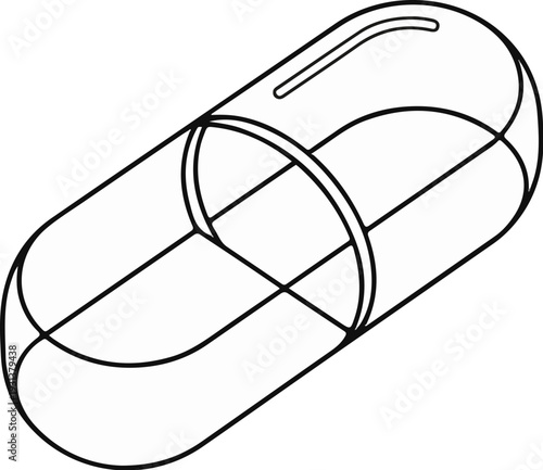 A 3D line drawing of a pharmaceutical capsule