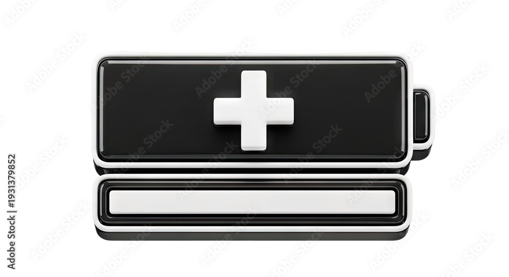 Fototapeta premium Glossy Battery Icon with Plus Symbol