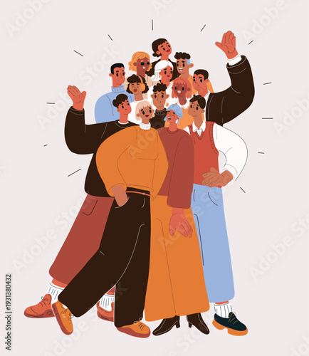 Cartoon vector illustration of people standing together in crowd, unity concept, collective strength as metaphor for shared purpose and human connection